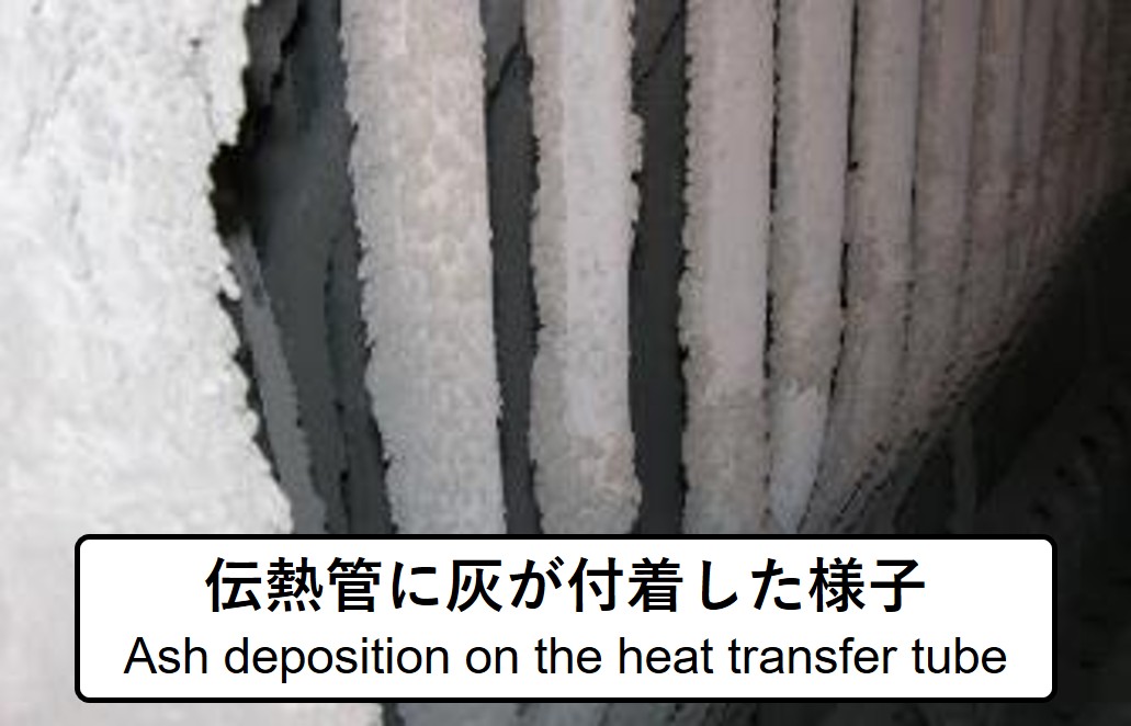 伝熱管に灰付着の写真